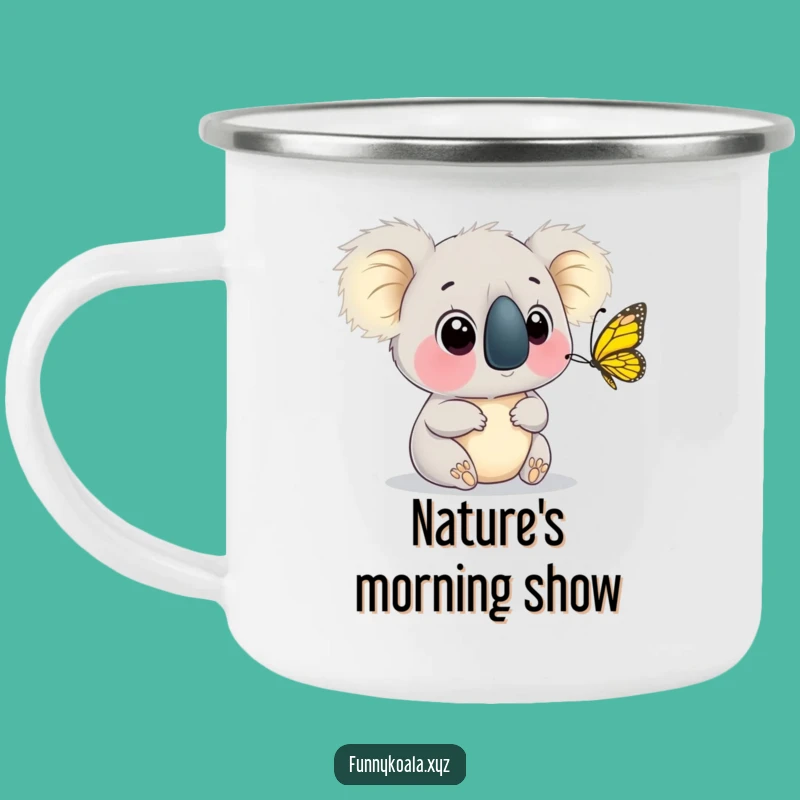 Funny Koala Butterfly Camping Mug: Durable and Humorous Drinkware for Nature Strolls