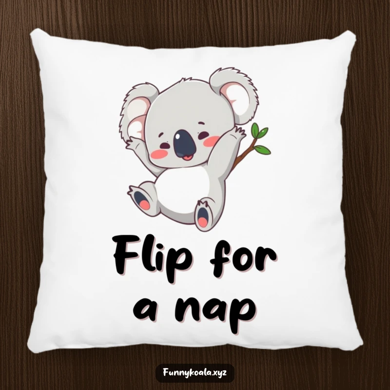 Funny koala pillow showcasing a koala in a hilarious somersault pose, offering comfort and a dose of lighthearted fun.