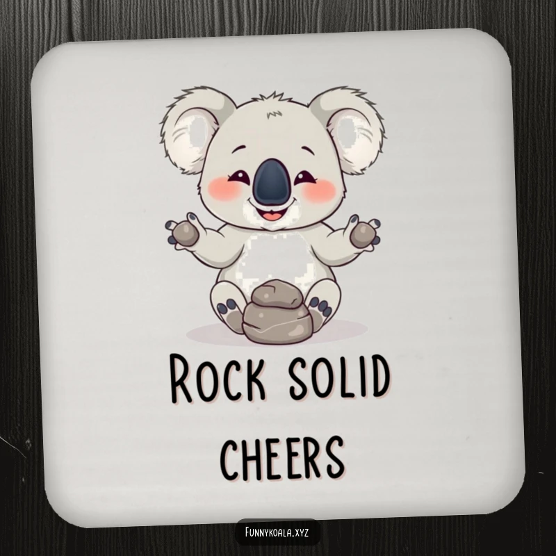 Funny Koala Drink Coaster: A mischievous koala juggles three rocks, protecting surfaces with a side of humor.