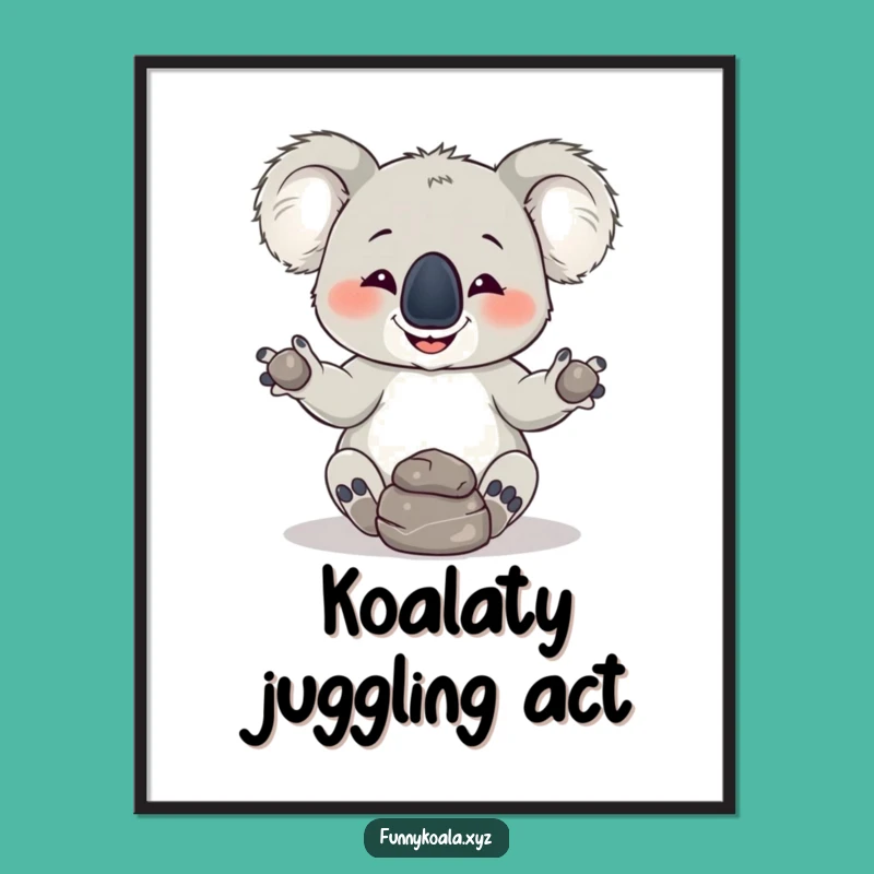 Free Printable Koala Juggling Rocks Wall Art - Funny Downloadable Decor for Your Home