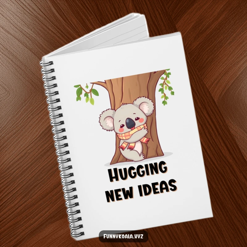 Funny Koala Notebook: A koala in a scarf hugs a tree trunk, perfect for journaling with a dose of cuteness.